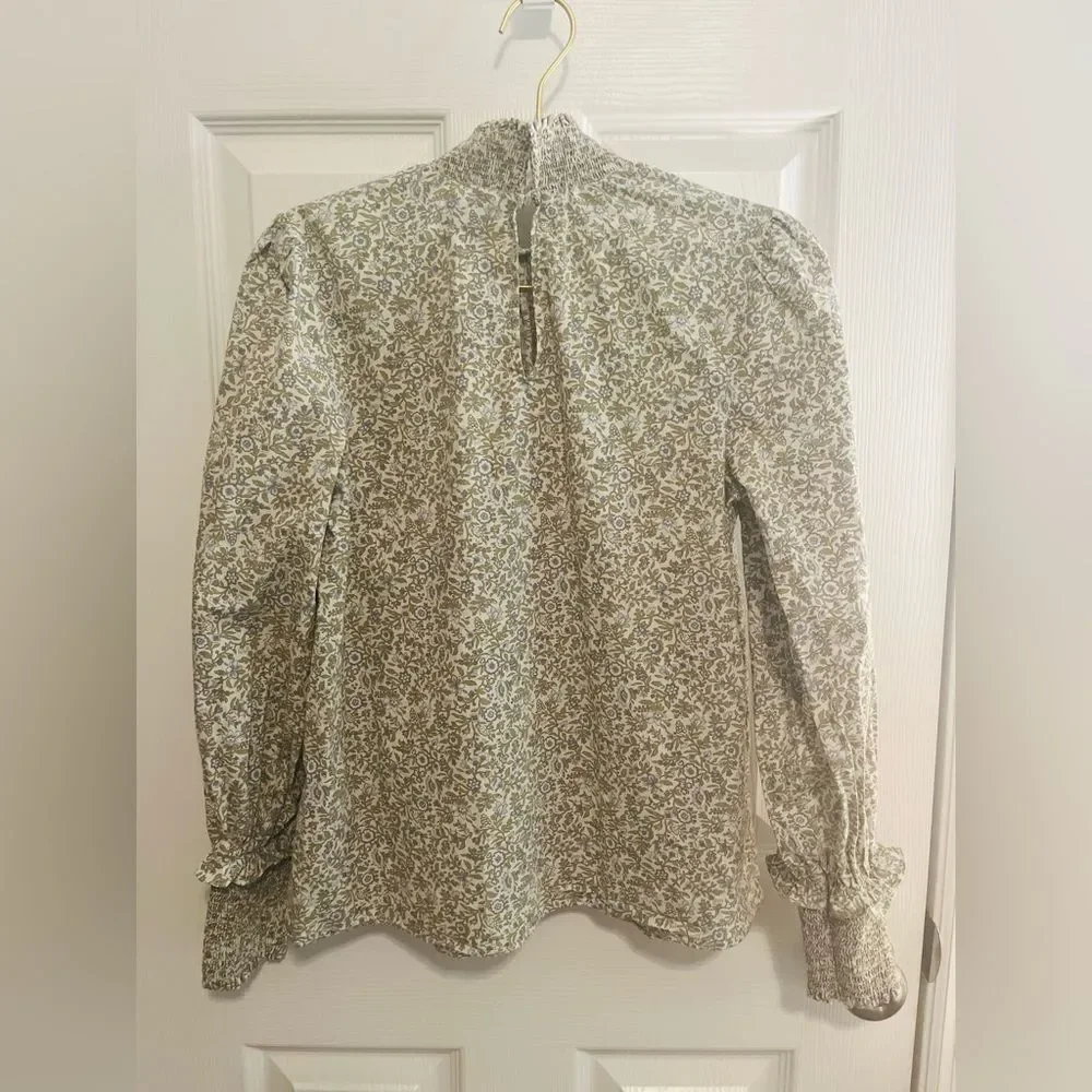 TUCKERNUCK Hyacinth House  Floral Puff Sleeve Blouse with Mandarin Collar